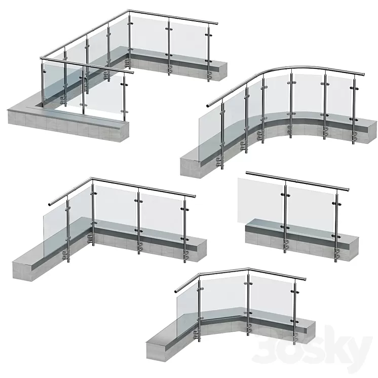 Railings for balconies terraces. 5 models 3D Model Railings for balconies terraces. 5 models 3D Model