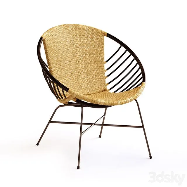 Rattan and metal ball chair NIHOVE 3D Model
