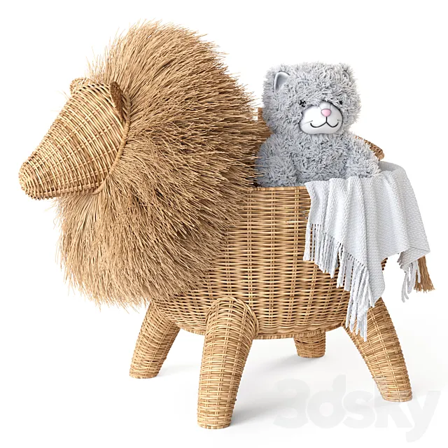 RATTAN ANIMAL BASKET LION Restoration Hardware 3D Model