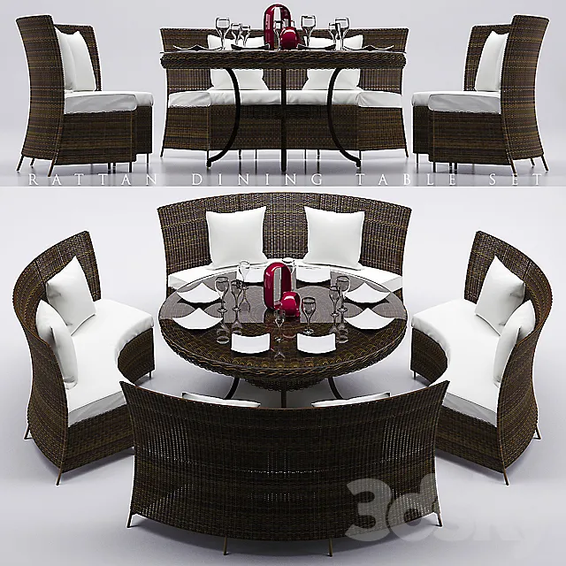 RATTAN DINING TABLE SET 2 3D Model