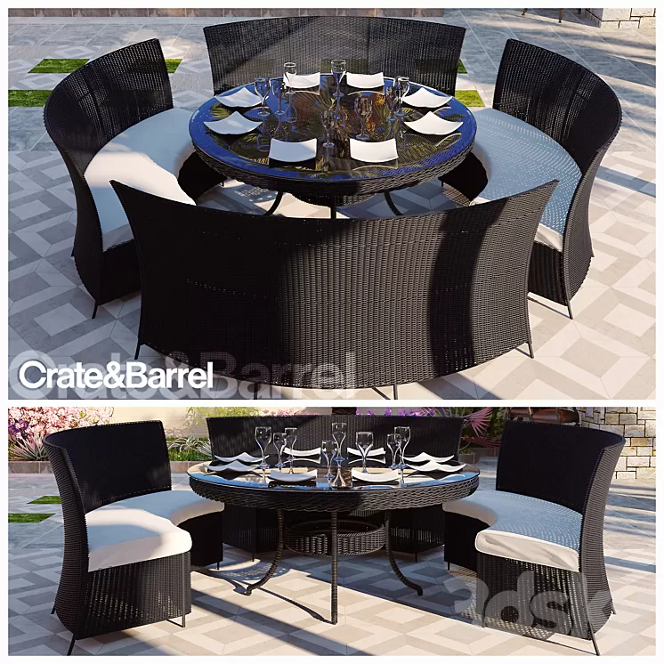 RATTAN DINING TABLE SET 3D Model RATTAN DINING TABLE SET 3D Model