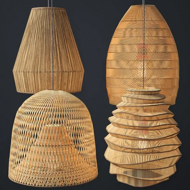 Rattan lighting set 2 3D Model Rattan lighting set 2 3D Model