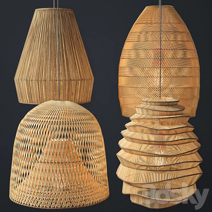Rattan lighting set 2 3D Model Rattan lighting set 2 3D Model