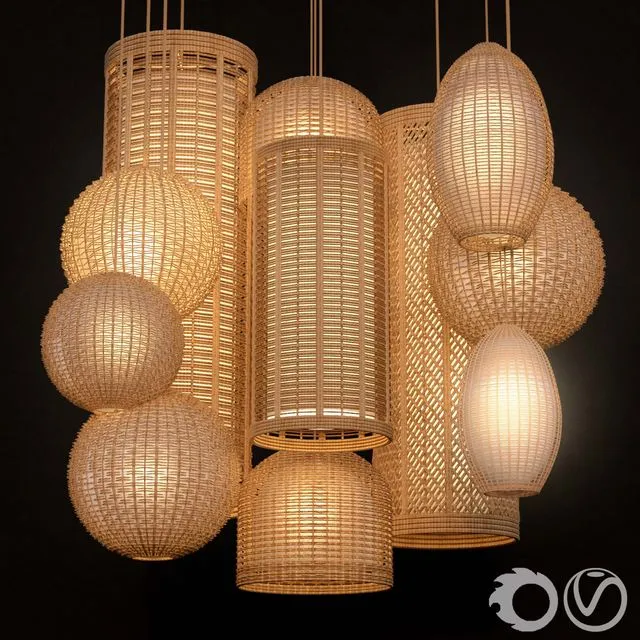 Rattan lighting set 3D Model Rattan lighting set 3D Model