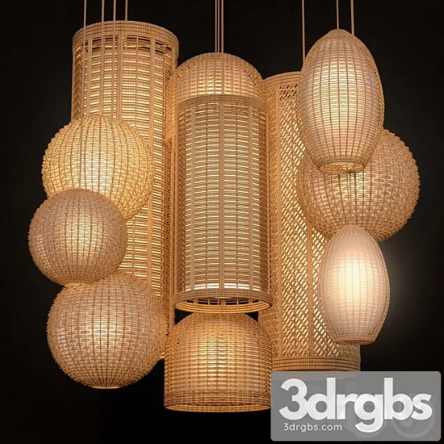 Rattan lighting set 3D Model Download