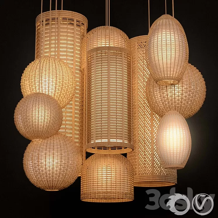 Rattan lighting set 3D Model Rattan lighting set 3D Model