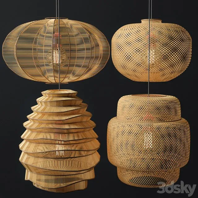 Rattan Lighting Set 7 3D Model Rattan Lighting Set 7 3D Model
