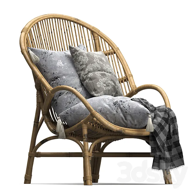 Rattan Midcentury Style Armchair 3D Model