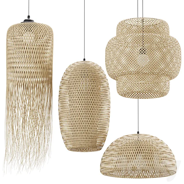 Rattan pendant light collection 203 3D Model