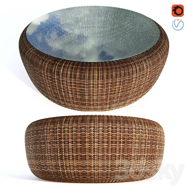 Rattan table Kiwi 3D Model