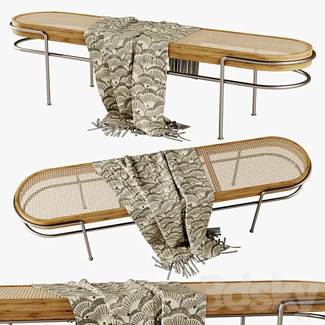 Rattan upholstered bench (lounge) 3DModel