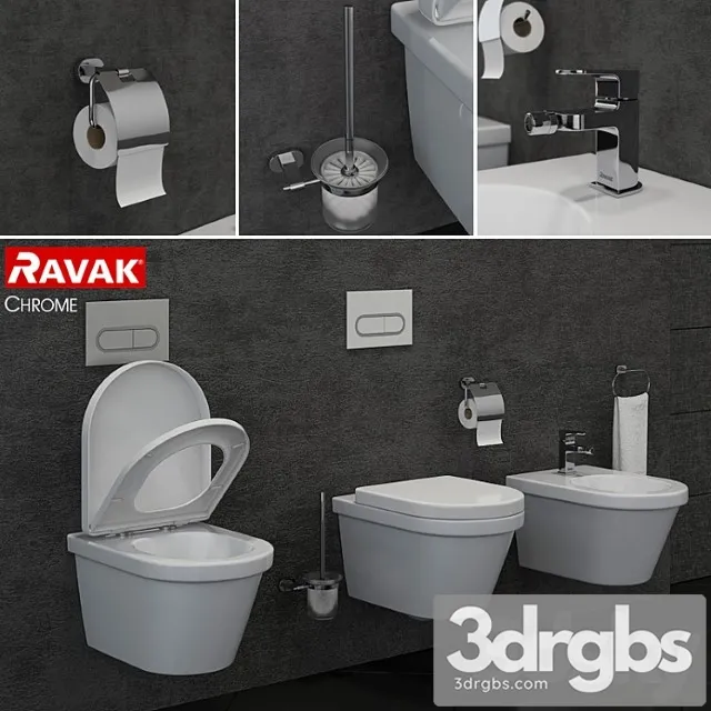Ravak Chrome Toilet and Bidet 3D Model Download