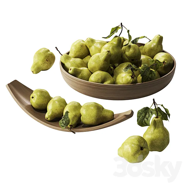 Realistic pears with leaves 3D Model
