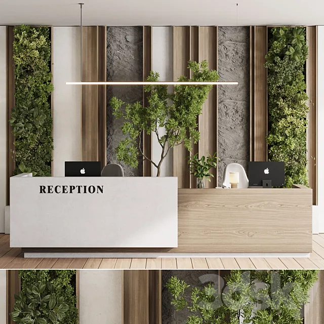Reception Desk and Wall decor – office furniture 22 corona 3D Model