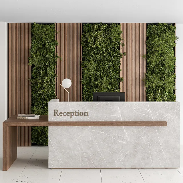 Reception Desk and Wall Decor with vertical Garden – Office Set 238 3D Model