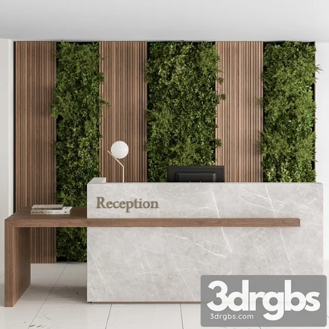 Reception Desk and Wall Decor With Vertical Garden Office Set 238 3D Model Download