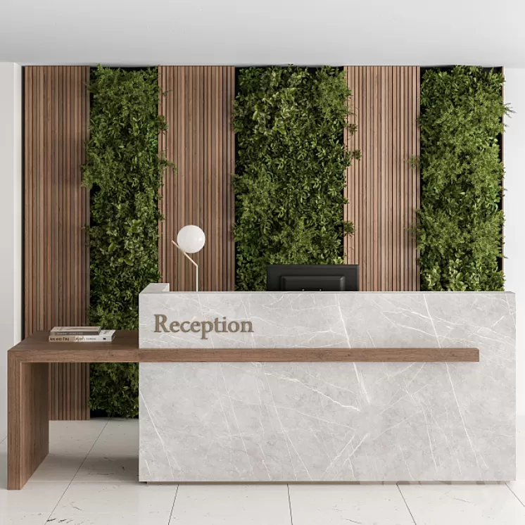 Reception Desk and Wall Decor with vertical Garden – Office Set 238 3D Model Reception Desk and Wall Decor with vertical Garden – Office Set 238 3D Model