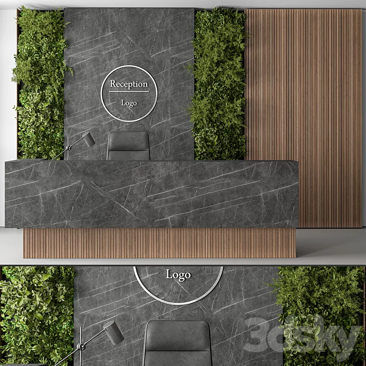 Reception Desk and Wall Decor with vertical Garden – Office Set 307 3D Model Free Download