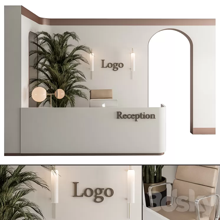 Reception Desk and Wall Decoration – Office Set 239 3D Model Free Download
