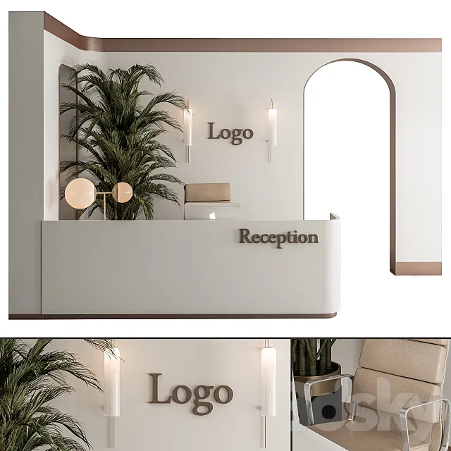 Reception Desk and Wall Decoration – Office Set 239 3DModel