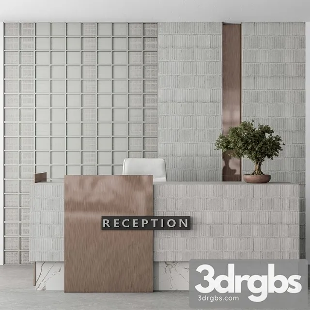 Reception desk and wall decoration – office set 306 2 3D Model Download