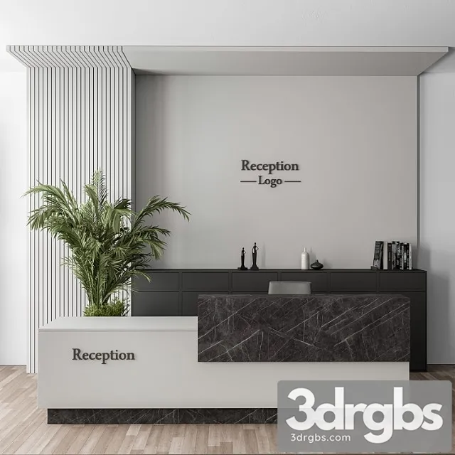 Reception desk and wall decoration – office set 311 2 3D Model Download