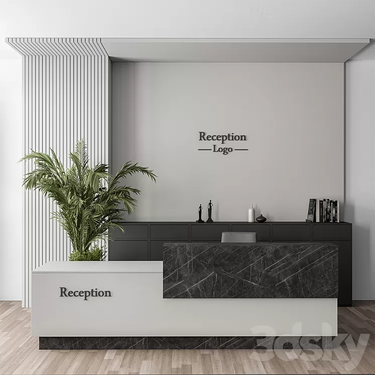 Reception Desk and Wall Decoration – Office Set 311 3D Model Free Download