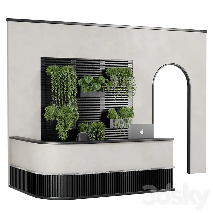 Reception Desk and Wall plant – office furniture 10 3D Model Free Download