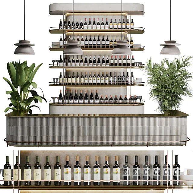 Reception Desk for Restaurant and Caffe with cabinet wine rack set 08 Free Download