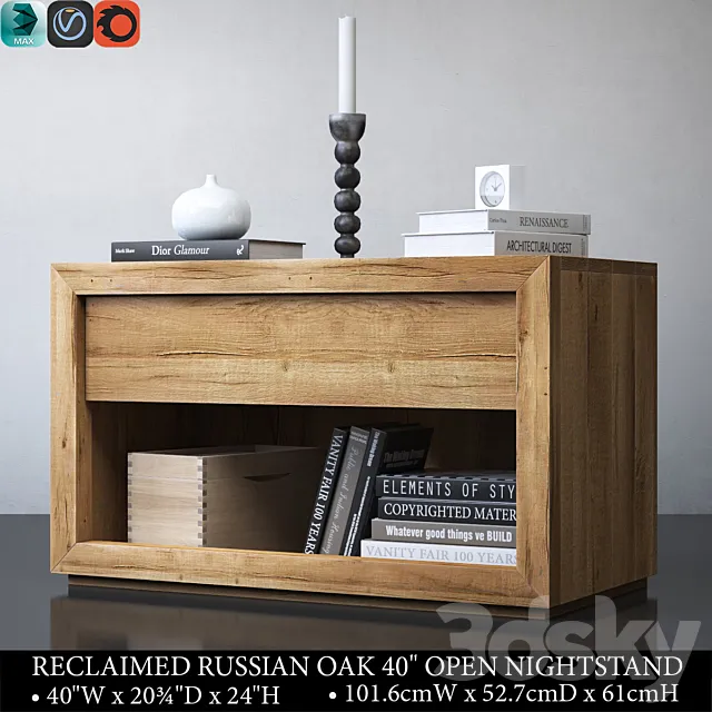 RECLAIMED RUSSIAN OAK 40in OPEN NIGHTSTAND 3DModel