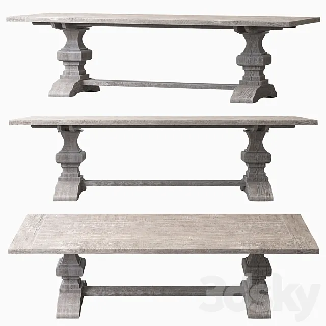 RECLAIMED RUSSIAN OAK BALUSTER RECTANGULAR EXTENSION DINING TABLE Gray 3D Model