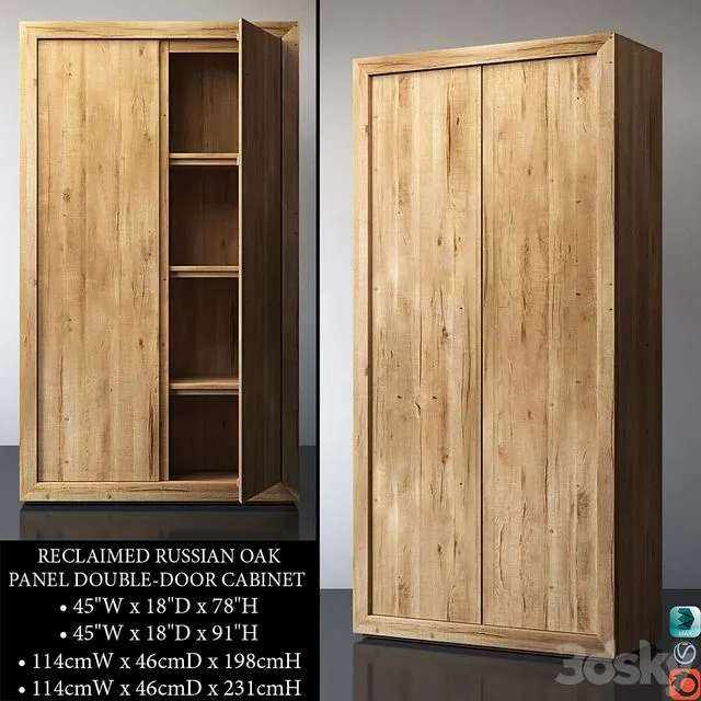 RECLAIMED RUSSIAN OAK PANEL DOUBLE-DOOR CABINET 3D Model RECLAIMED RUSSIAN OAK PANEL DOUBLE-DOOR CABINET 3D Model