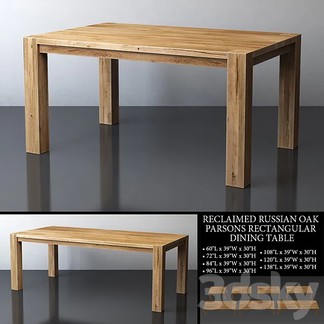 RECLAIMED RUSSIAN OAK PARSONS RECTANGULAR DINING TABLE 3D Model