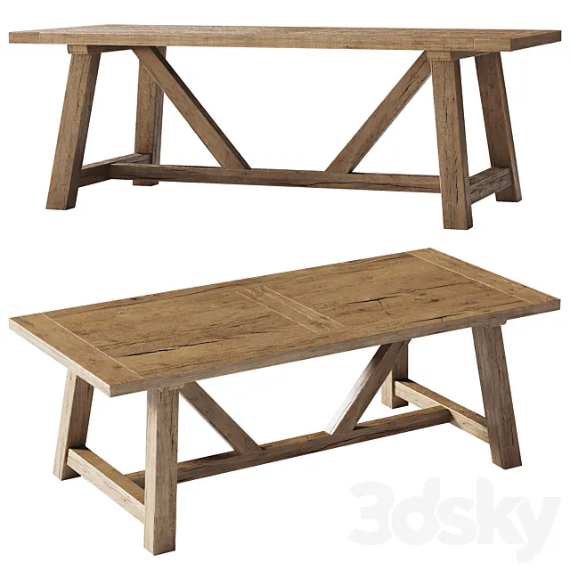 Reclaimed Russian Oak Trestle Rectangular Dining Table 3D Model Reclaimed Russian Oak Trestle Rectangular Dining Table 3D Model