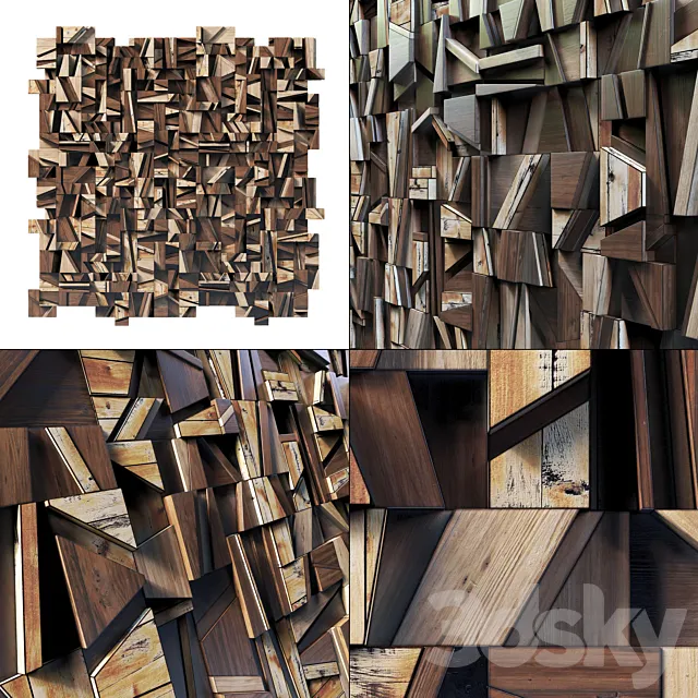 Rectangle wood panel rail n1 _ Panel from wooden rectangular strips No. 1 3D Model