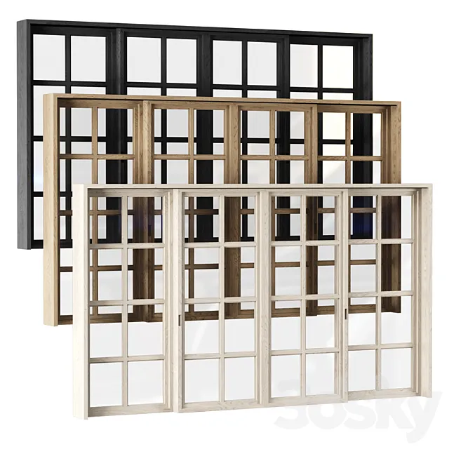 Rectangle wooden windows with doors_v3 _ Rectangle wooden windows with doors 3D Model