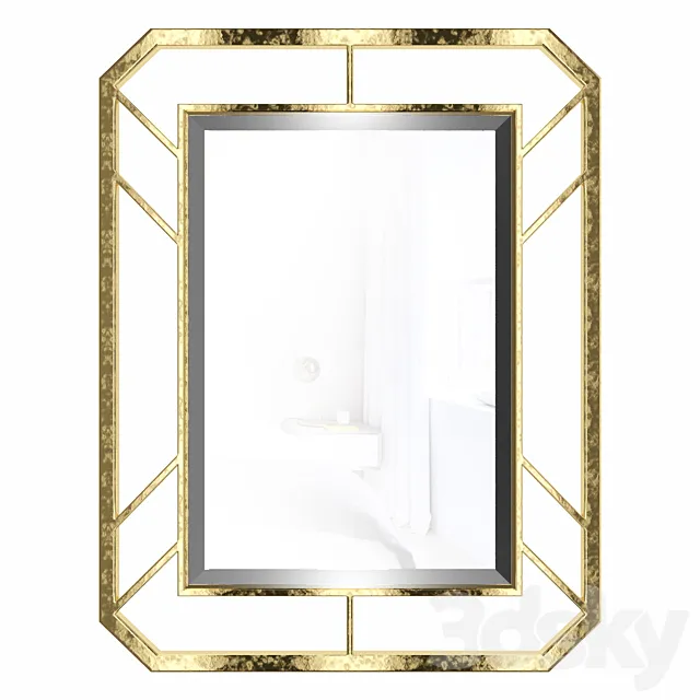Rectangular mirror in metal frame gold color KFG081 3D Model