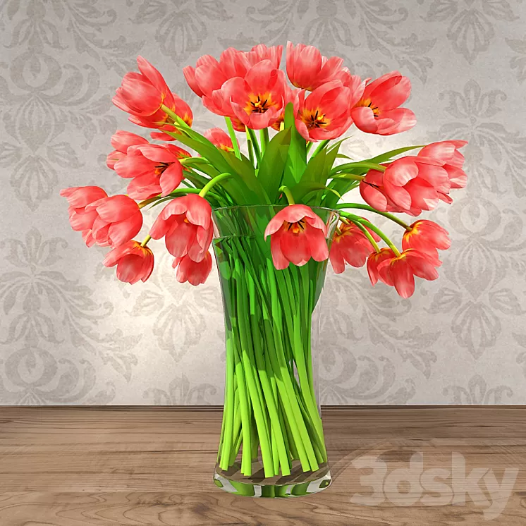 Red Tulips 3D Model Red Tulips 3D Model