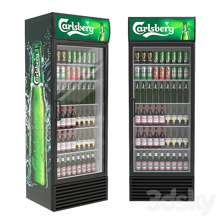 Refrigerated cabinet with drinks 3D Model