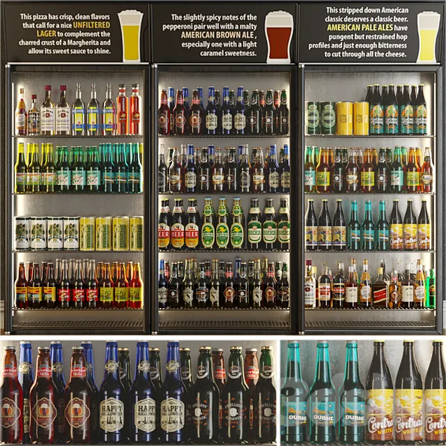 Refrigerator in the supermarket with beer. Alcohol 3D Model