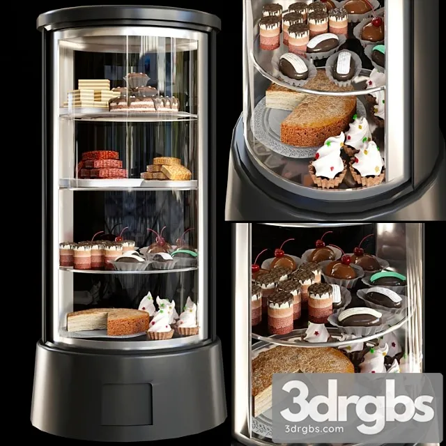Refrigerator with desserts and sweets for shops or cafes. confectionery 3D Model Download