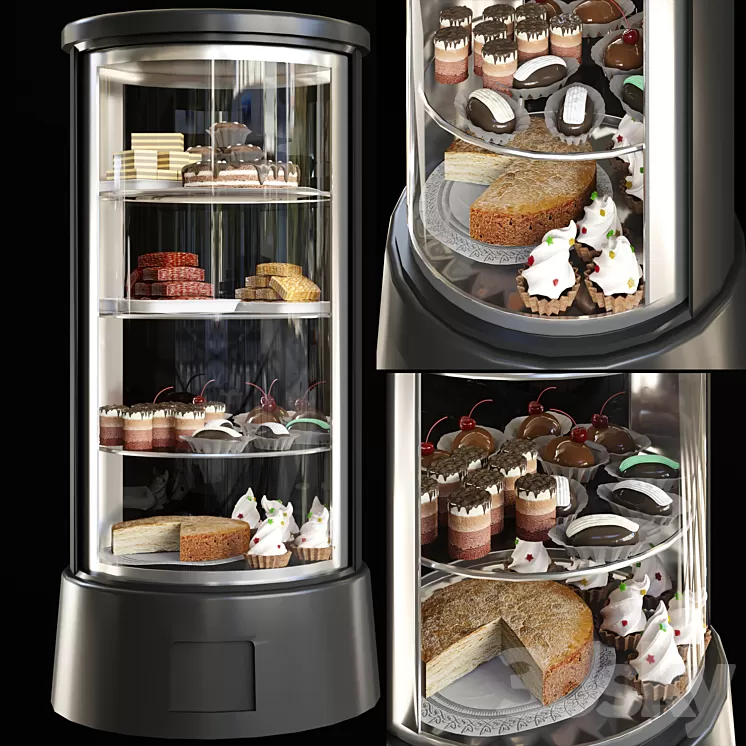 Refrigerator with desserts and sweets for shops or cafes. Confectionery 3D Model