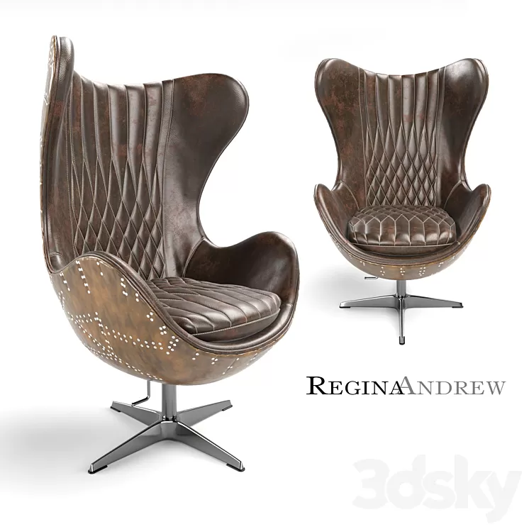Regina Andrew Home Java Leather and Brass Egg Chair 3D Model