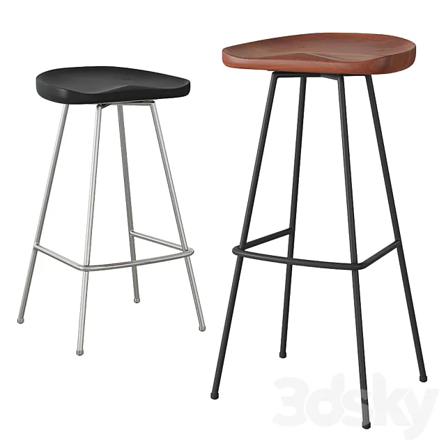Rejuvenation Randle tractor bar stool and counter stool with metal legs 3D Model