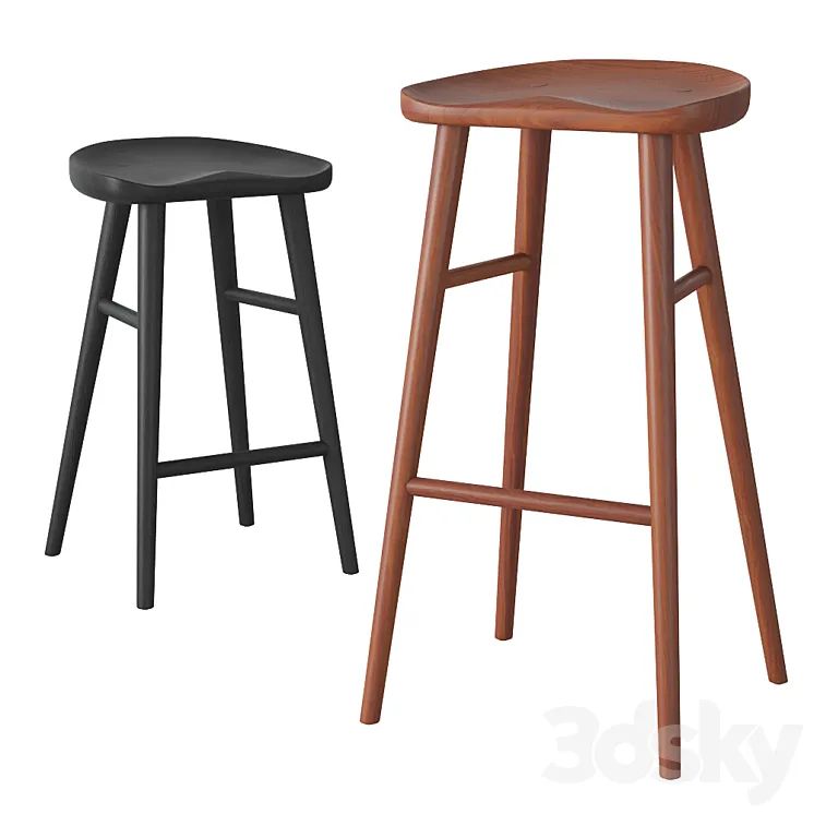Rejuvenation Randle tractor bar stool and counter stool with wooden legs 3D Model Free Download