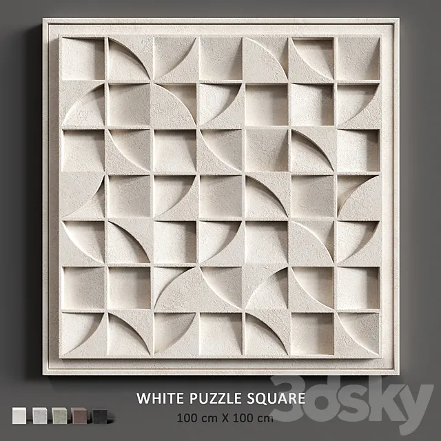 Relief White Puzzle Square 3D Model