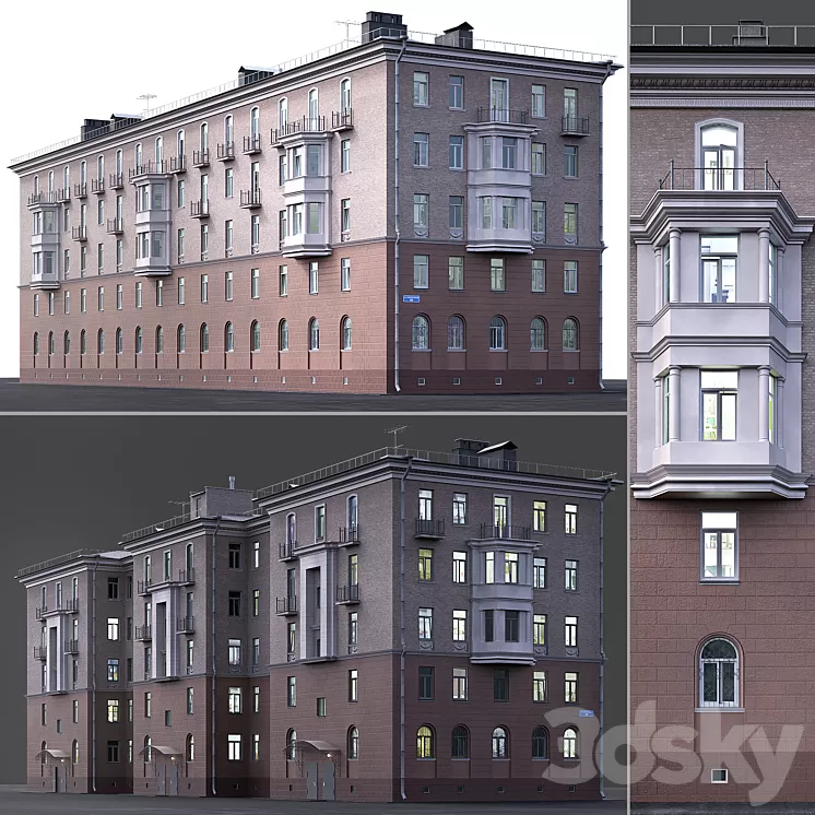 Residential building in classic style 3D Model Free Download