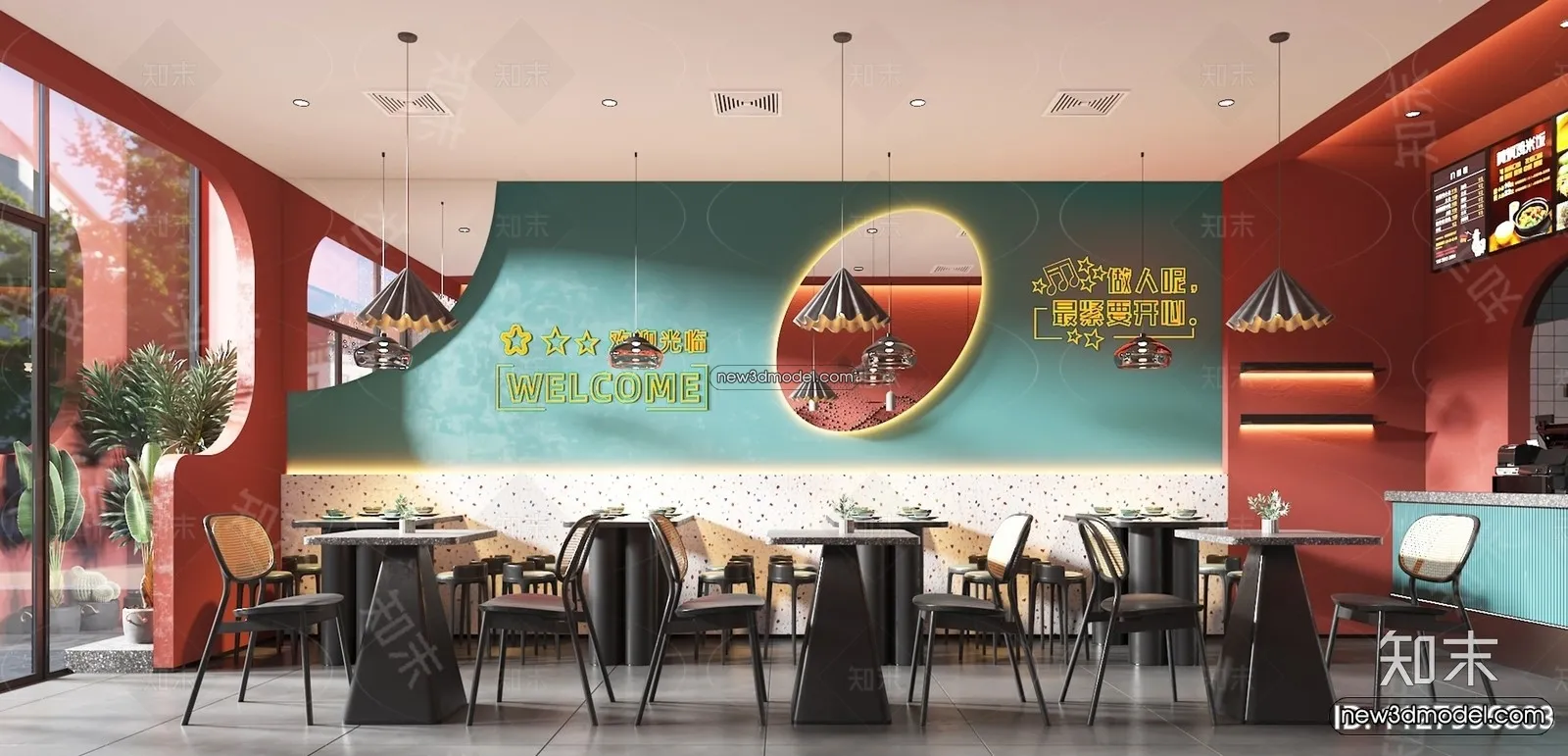 Restaurant and Fastfood 3D Scene – 3D Blocks – 002 – VRAY