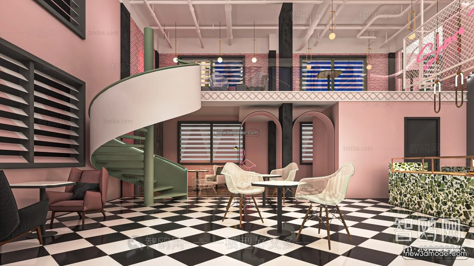 Restaurant and Fastfood 3D Scene – 3D Blocks – 011 – VRAY