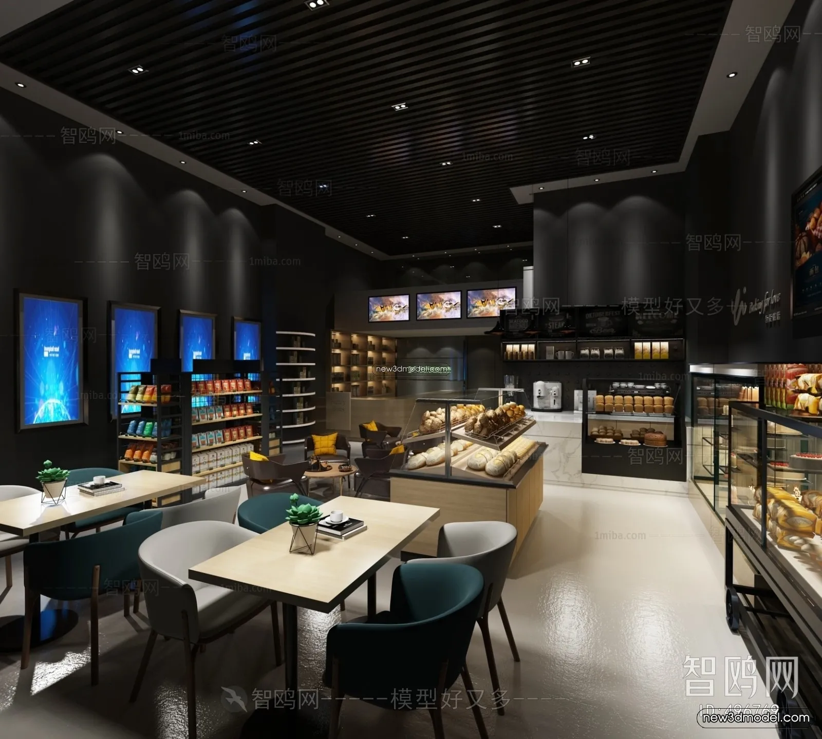 Restaurant and Fastfood 3D Scene – 3D Blocks – 034 – VRAY